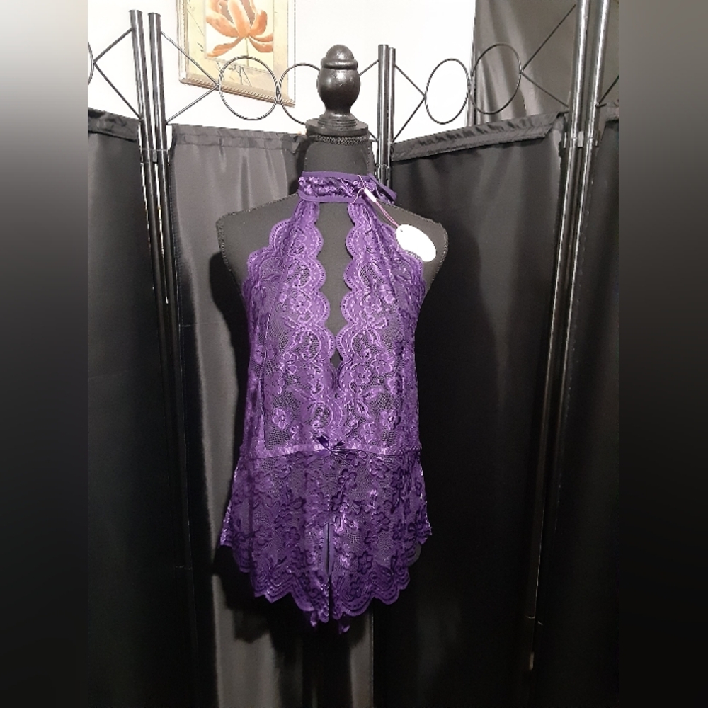 Avidlove NWT  Purple Lace Halter Romper Lingerie Women's Size 20W Sexy